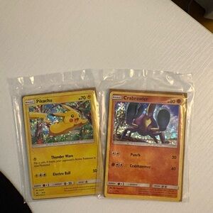 Pikachu and Crabrawler Pokémon Cards